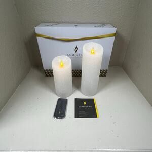 Luminara Flameless Moving Wick Pillar Candles w/remote - set of 2 -white glitter